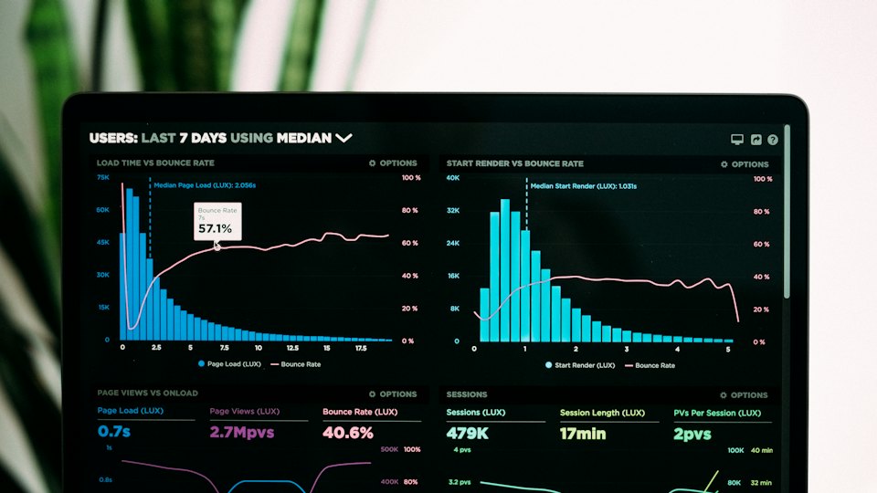 Energy and performance graphs on a laptop screen
